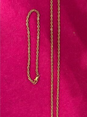 Gold plated  Rope Chain Necklace and Bracelet Set - Women Jewelry